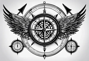 wings compass fine linework arrows tattoo idea
