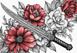 sword
sword true flower 
fine line
gentle
thin lines
floral design tattoo idea