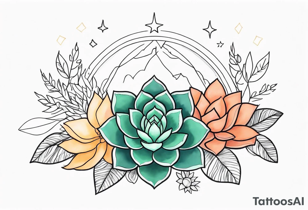 fine line with sun, stars, floral, dots, three succulents
. Sternum tattoo tattoo idea