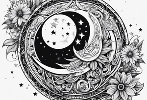 Exoteric tattoo with sun and moon tattoo idea