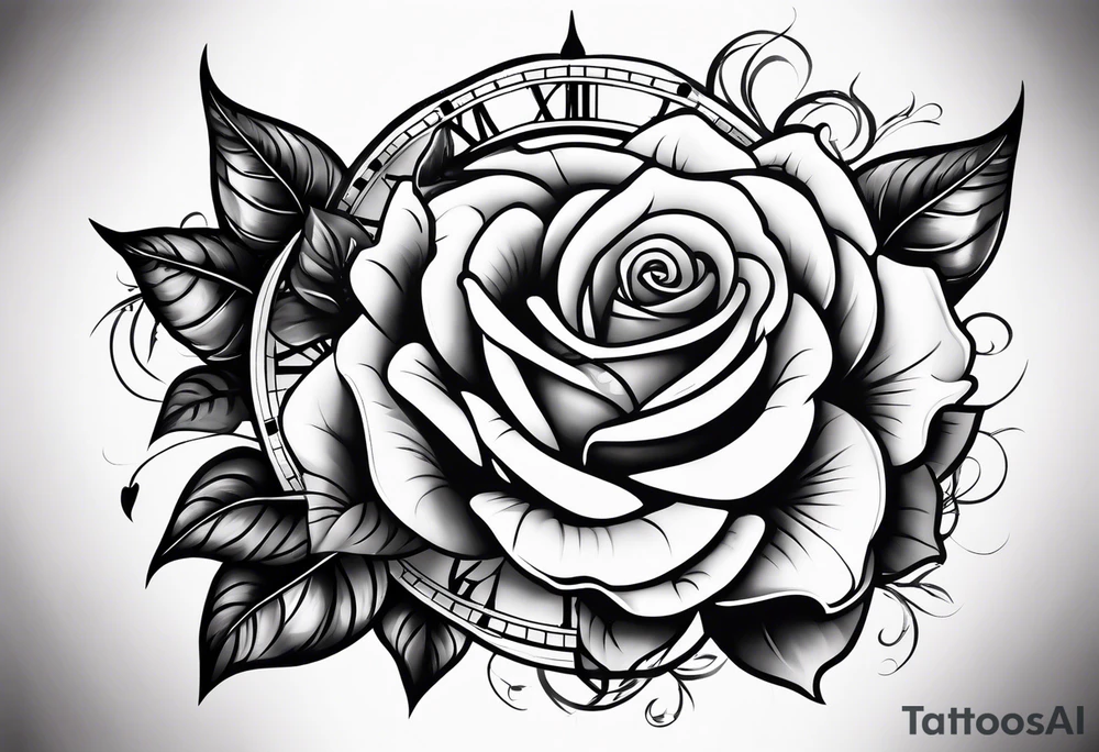 Rose and clock tattoo idea