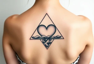 A triangle with a big heart in the center with an ocean travel theme tattoo idea