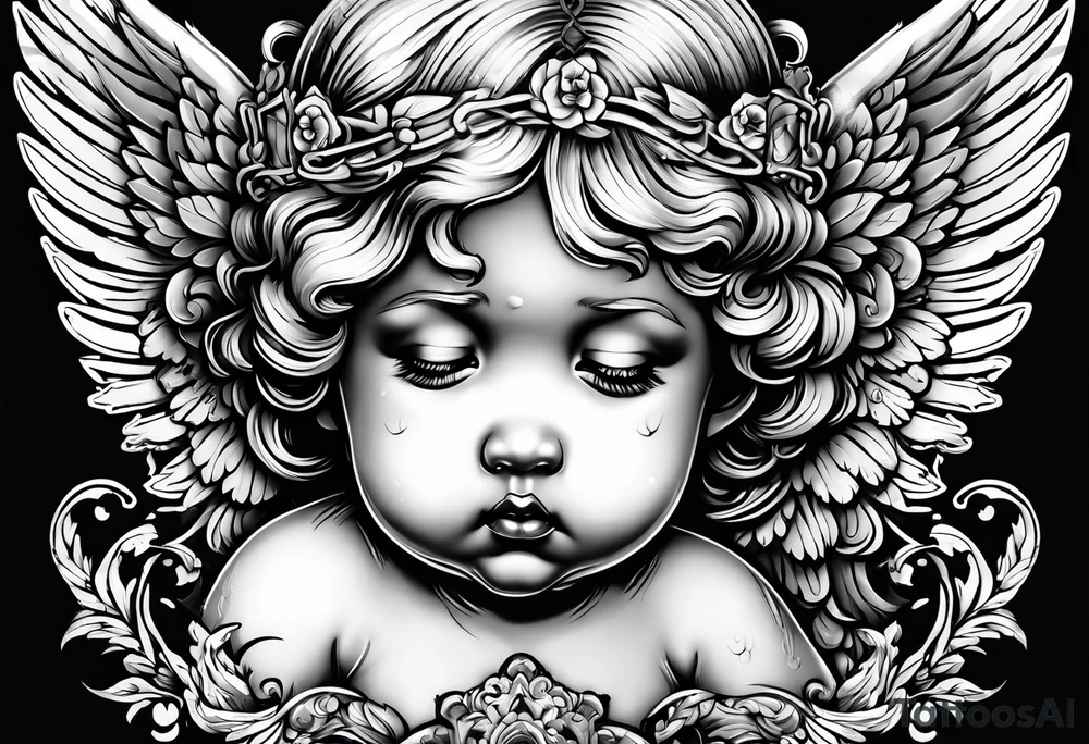 Crying cherub angel with tattoos tattoo idea