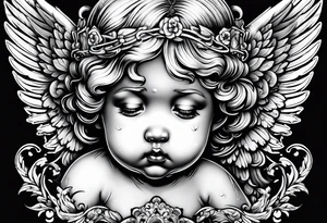Crying cherub angel with tattoos tattoo idea