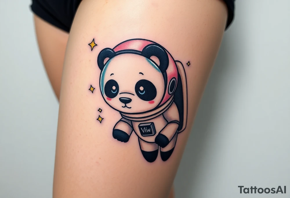 Panda with astronaut suit in outer space tattoo idea