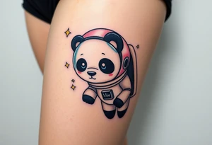 Panda with astronaut suit in outer space tattoo idea