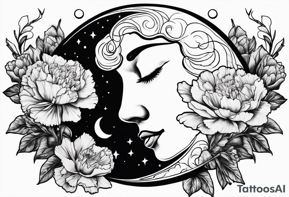 Moon and carnation rip tattoo idea