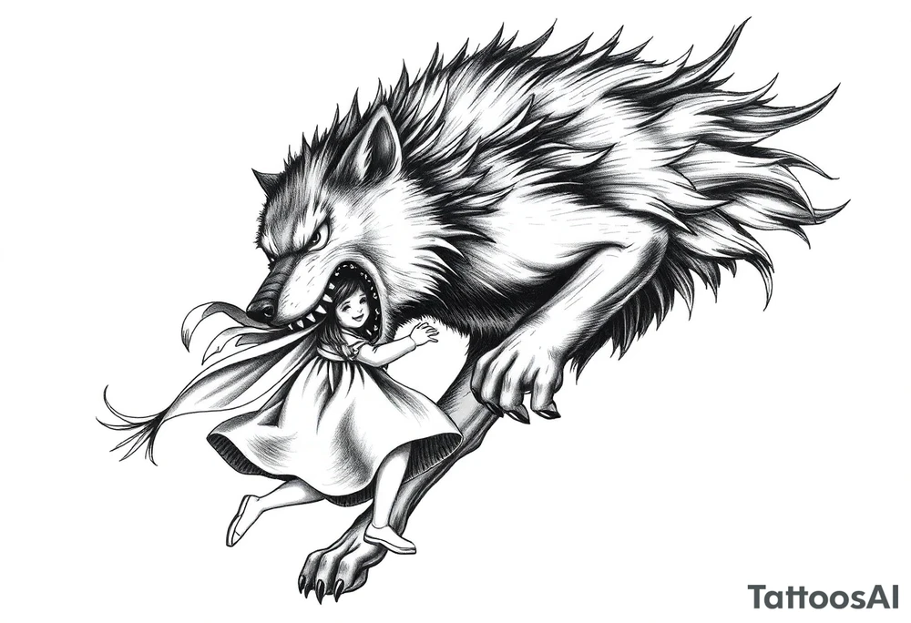 Big bad wolf chasing little red riding hood tattoo idea