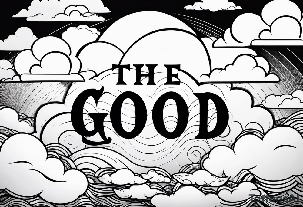 The word God in a biblical text. Clouds behind it tattoo idea The word God in a biblical text. Clouds behind it tattoo idea