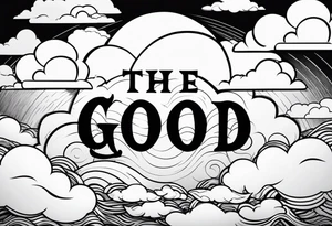 The word God in a biblical text. Clouds behind it tattoo idea