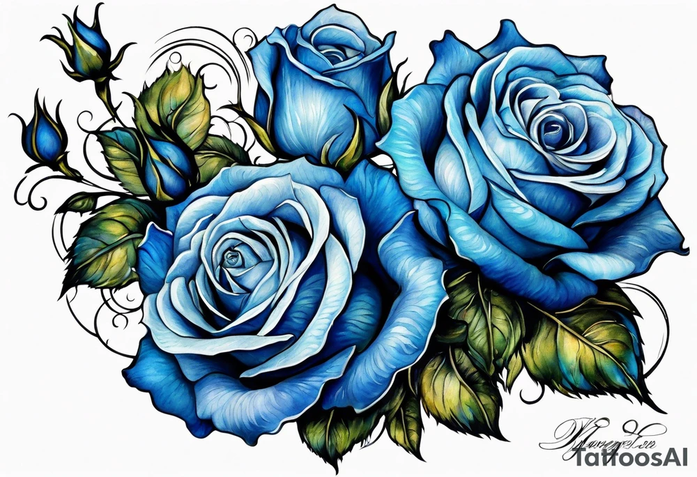 bouque of blue roses dragon tattoo idea