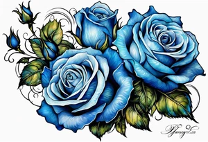 bouque of blue roses dragon tattoo idea