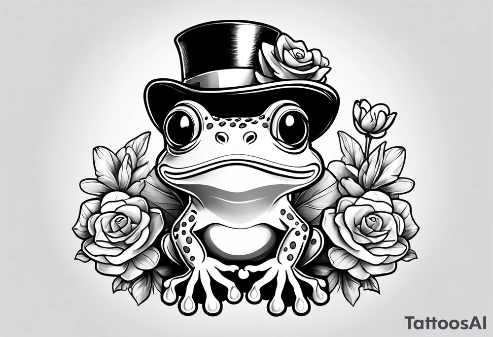 Cute Frog in a top hat holding flowers to go on a date tattoo idea