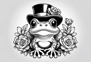 Cute Frog in a top hat holding flowers to go on a date tattoo idea