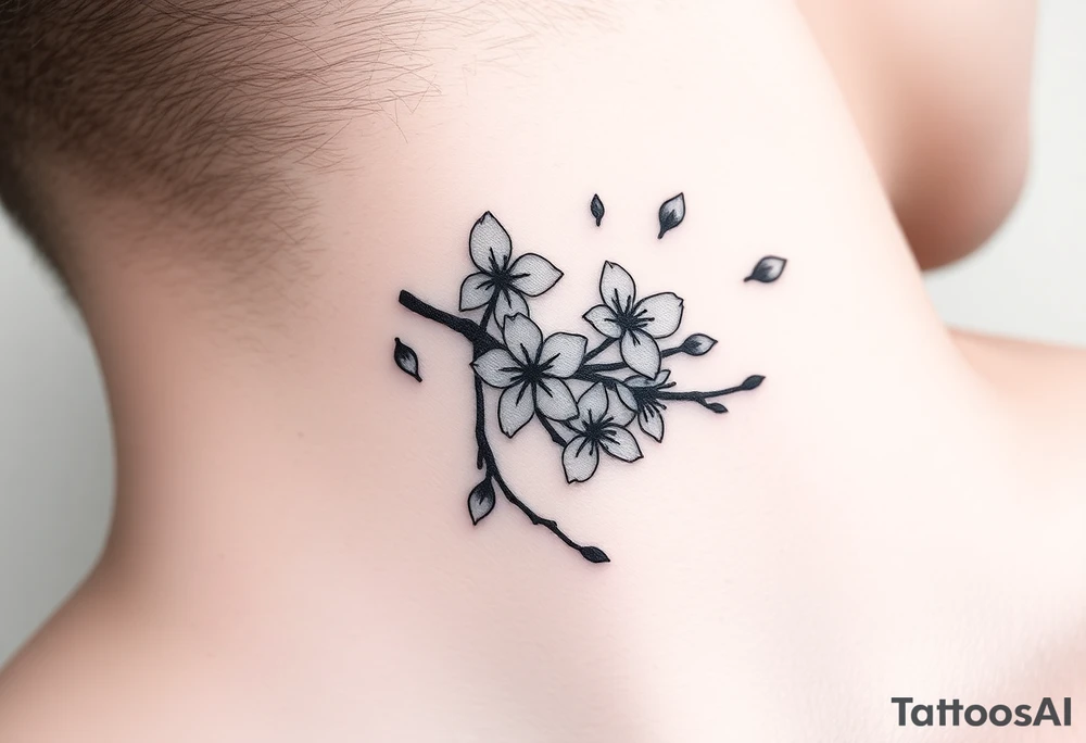 delicate cherry blossoms swirling in spring breeze with petals tattoo idea