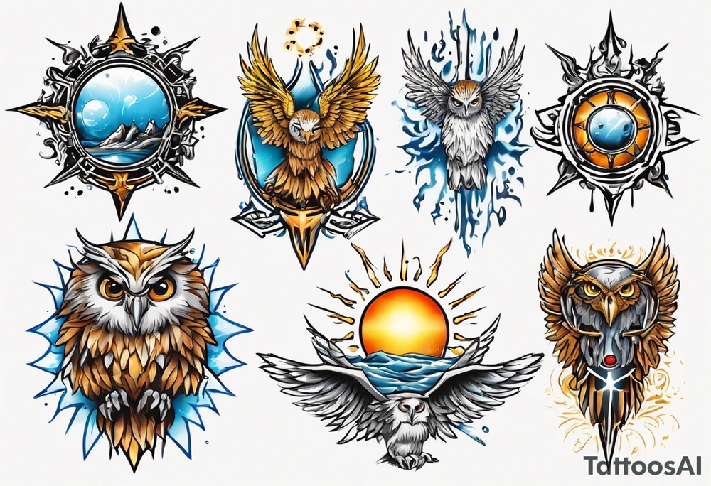 symbol eines Kriegers Wasser Eule Sonne 
Sapere Aude tattoo idea