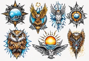 symbol eines Kriegers Wasser Eule Sonne 
Sapere Aude tattoo idea