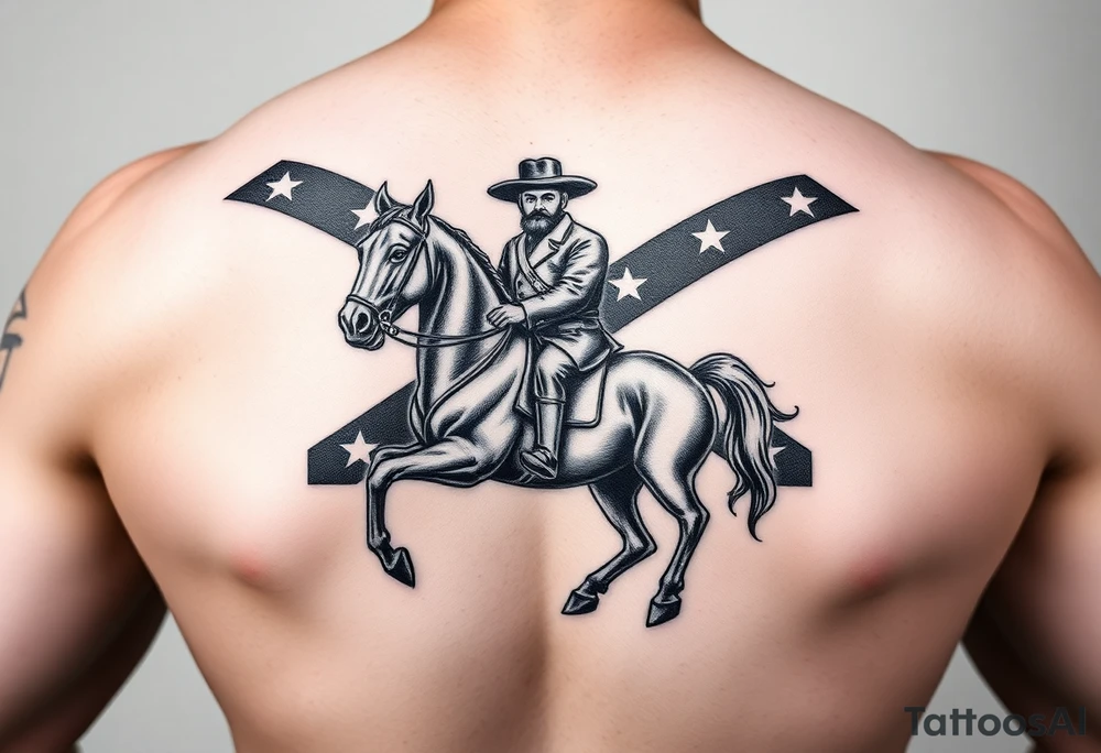Confederate flag with a portrait of stonewall Jackson on a horse tattoo idea