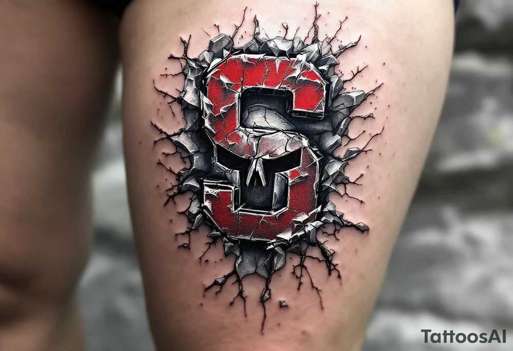 A cracked ice background with the HC Sparta “S” bursting through in vivid red and steel gray. tattoo idea