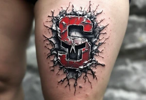 A cracked ice background with the HC Sparta “S” bursting through in vivid red and steel gray. tattoo idea