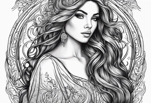 Virgo mother beautiful long hair tattoo idea