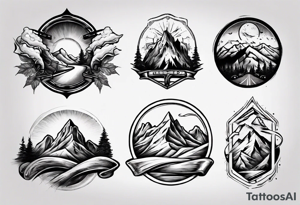 flexed bicep with road cycle and a mountain tattoo idea