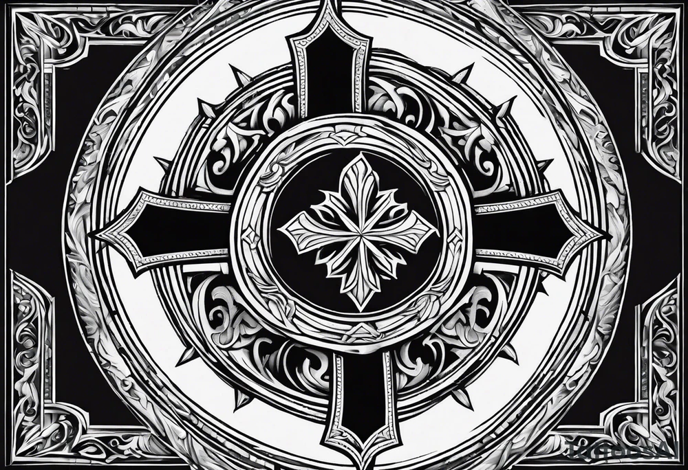 Maltese cross with negative space jesus christ on cross in the middle tattoo idea