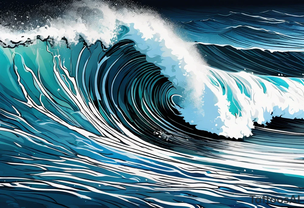 wave  "come what may" written underneath in cursive outside forearm not an oval tattoo idea