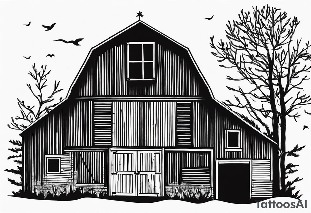 Rustic Barn Silhouette tattoo idea