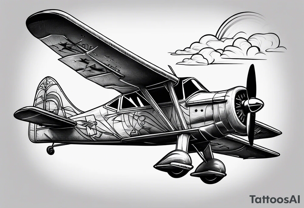 sketch of adventure plane in perspective from the bottom tattoo idea