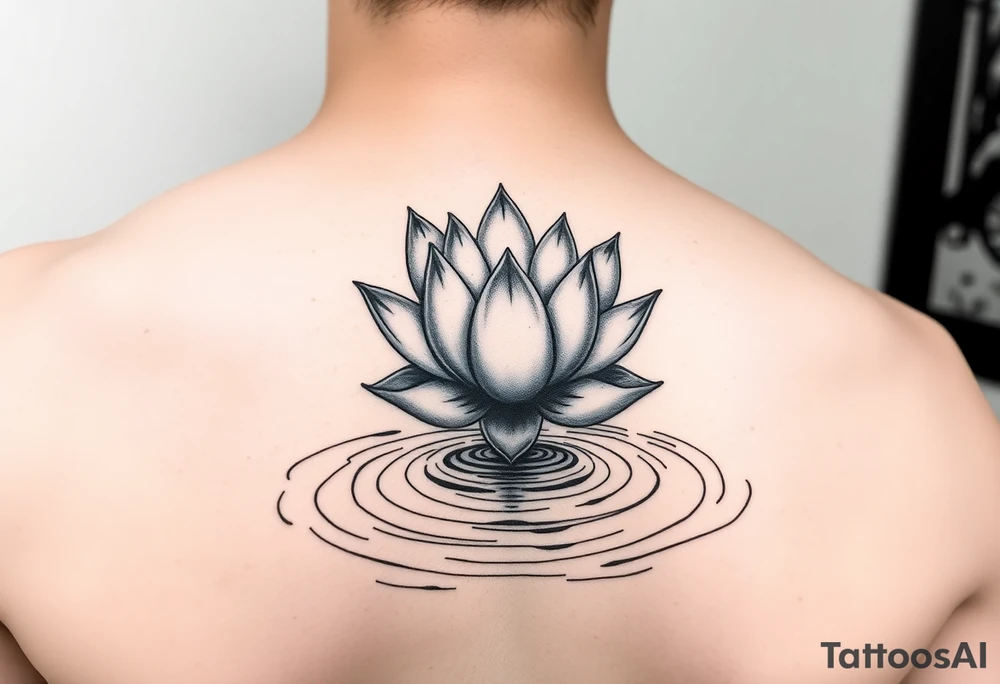 serene lotus flower emerging from sacred waters with ripples tattoo idea