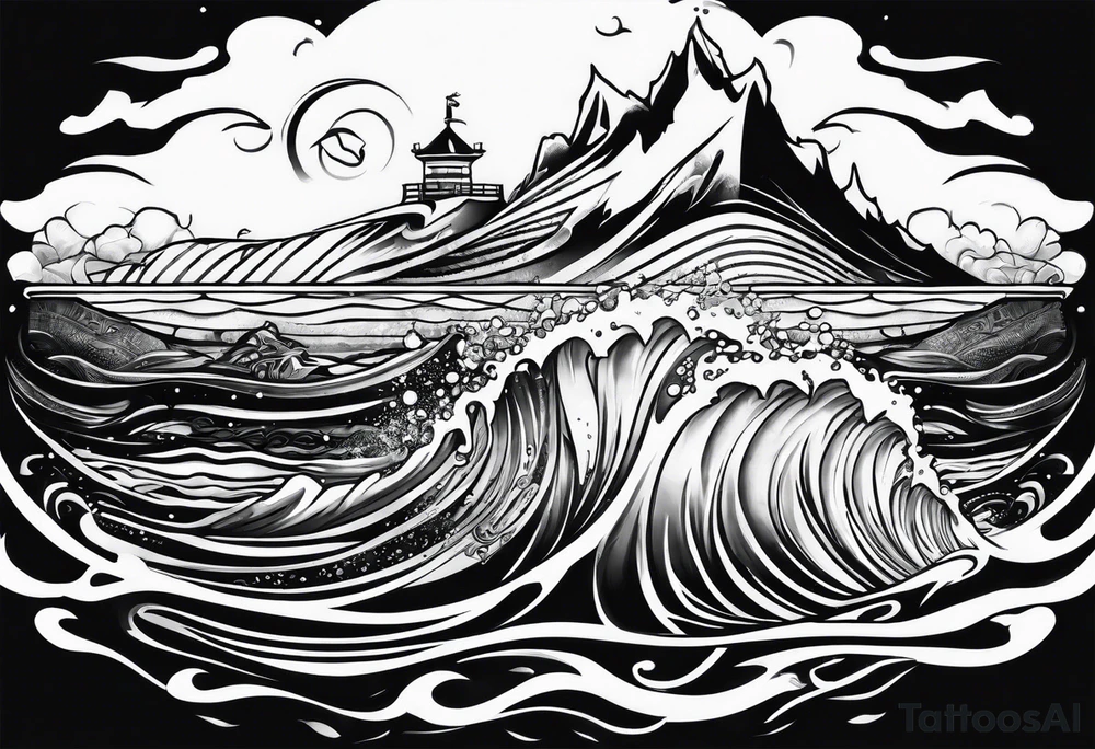 ice berg from underwater with a scubadiver swimming below it tattoo idea