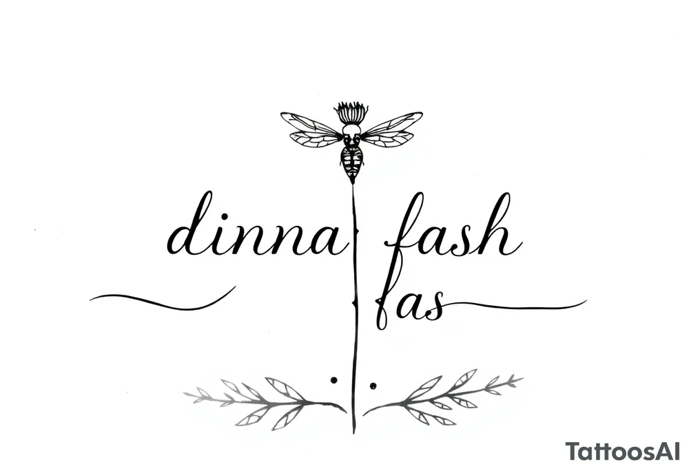 minimaliste simple for hand thistle with dragonfly text : dinna fash tattoo idea