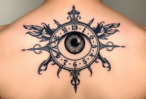 All seeing eye with clock hands and numerals tattoo idea