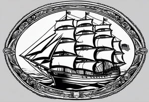 sailing ship in rough seas in oval with rope border super imposed over crossed cannons with banner that says US Navy tattoo idea