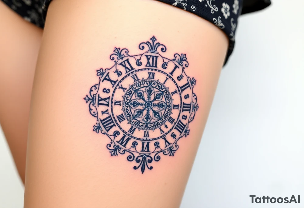 vintage roman numerals within ornate clockwork mechanism tattoo idea