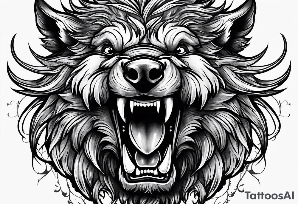 angry boar from front tattoo idea
