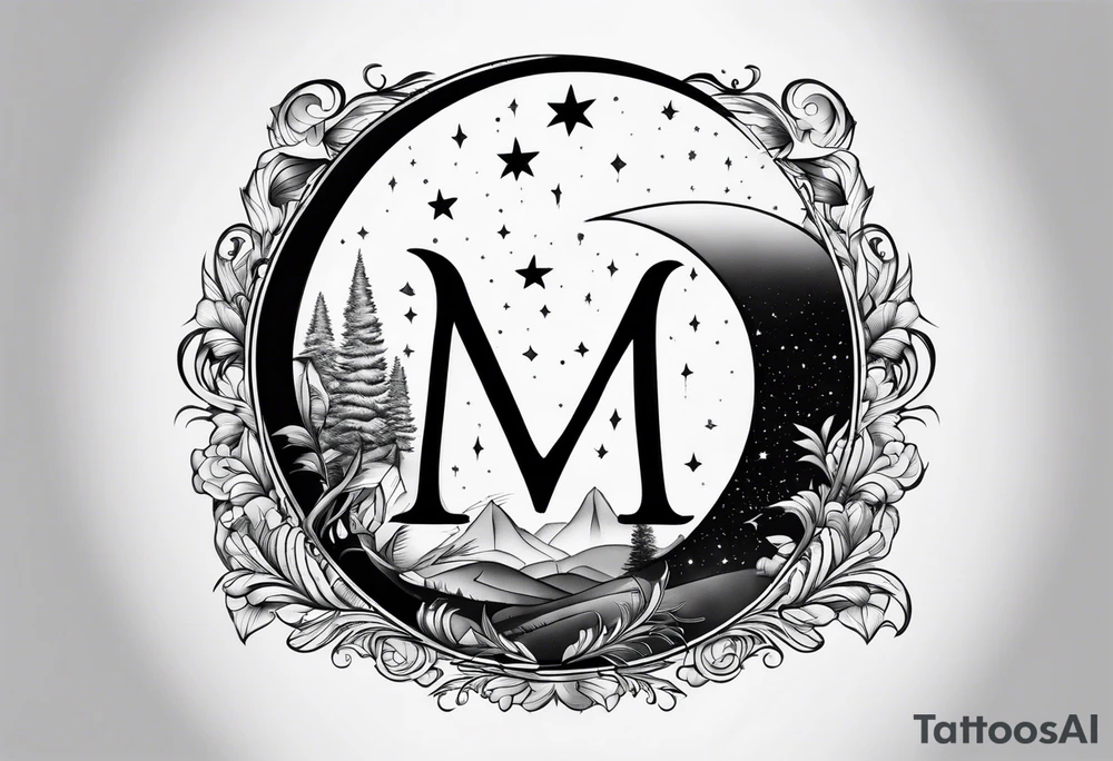 Moon and letter M tattoo idea