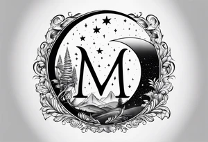 Moon and letter M tattoo idea