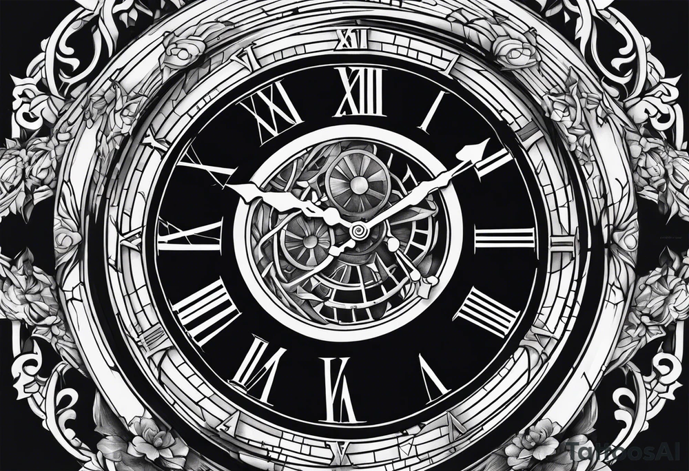 Broken clock with skeleton fingers tattoo idea