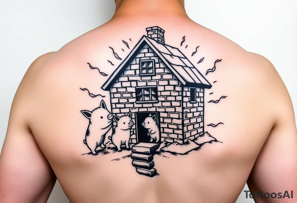 Brick house being blown off 3 little piggy's by a big bad wolf tattoo idea