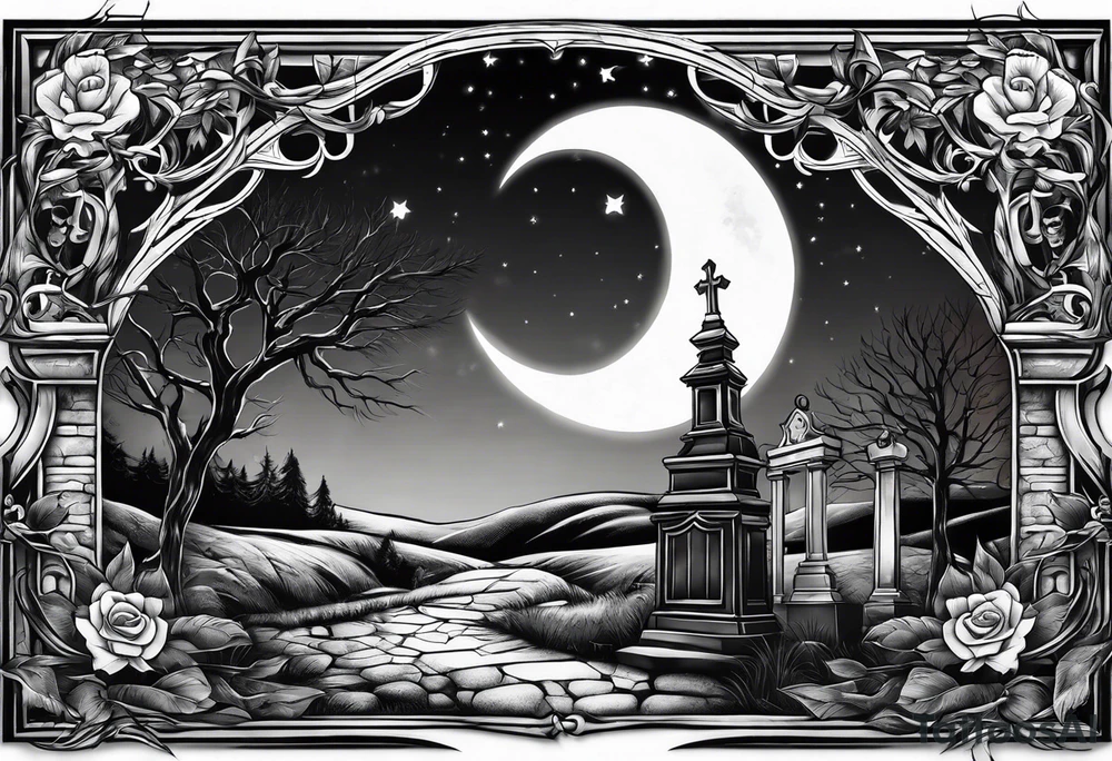 graveyard with moon tattoo idea