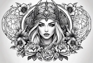 Viking girl, flowers, dream catcher, tattoo idea