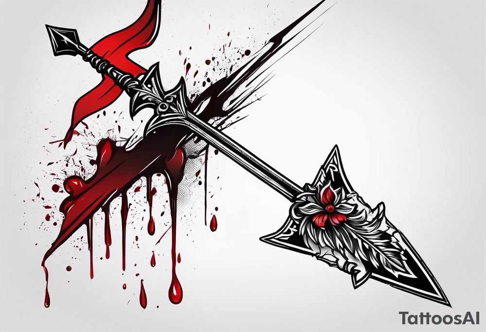 an arrow with blood dripping from the tip of it simple line art tattoo idea