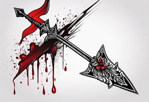an arrow with blood dripping from the tip of it simple line art tattoo idea