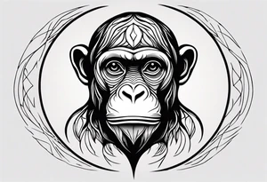 Create an abstract monkey icon on a small disconnected circle where the monkey is just a shape no face tattoo idea