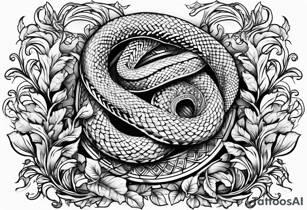 snake with leaves and vines tattoo idea