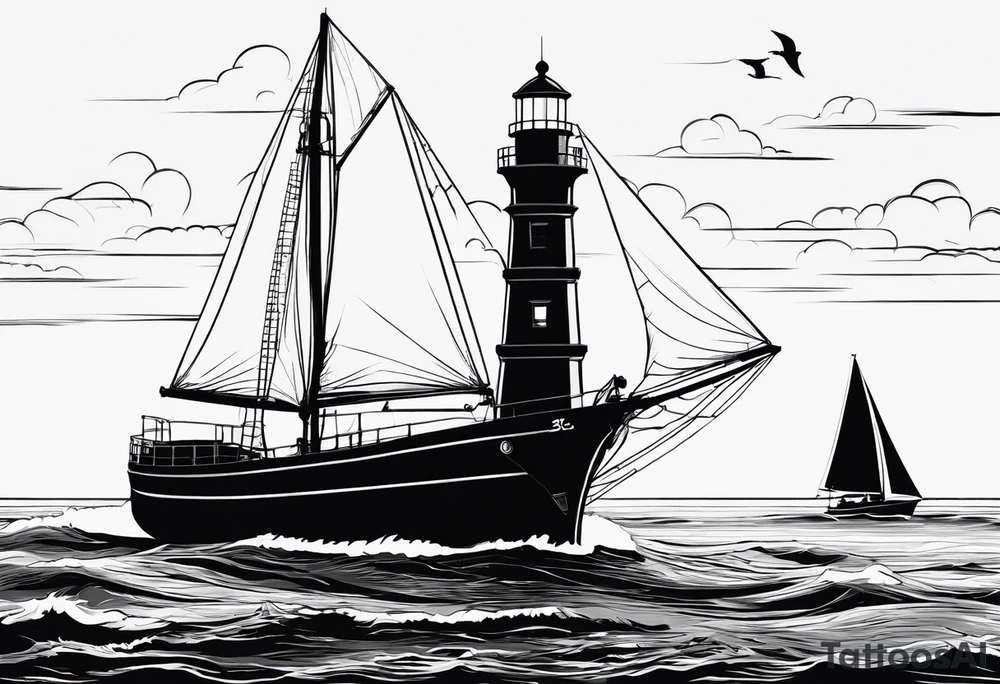 maritime lighthouse in a front view sailboat serving as a mast for a sail. tattoo idea maritime lighthouse in a front view sailboat serving as a mast for a sail. tattoo idea