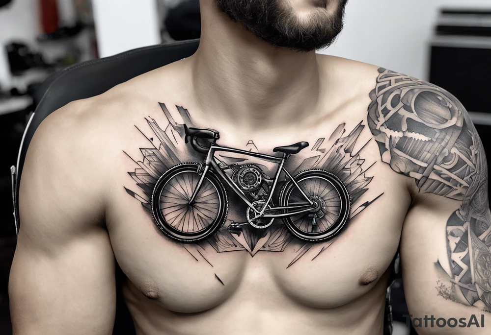 Chest tattoo, someone has pulled back the skin to reveal a bicycle gear tattoo idea