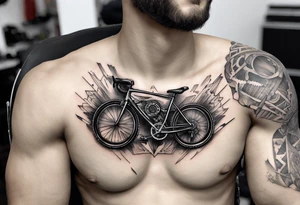 Chest tattoo, someone has pulled back the skin to reveal a bicycle gear tattoo idea